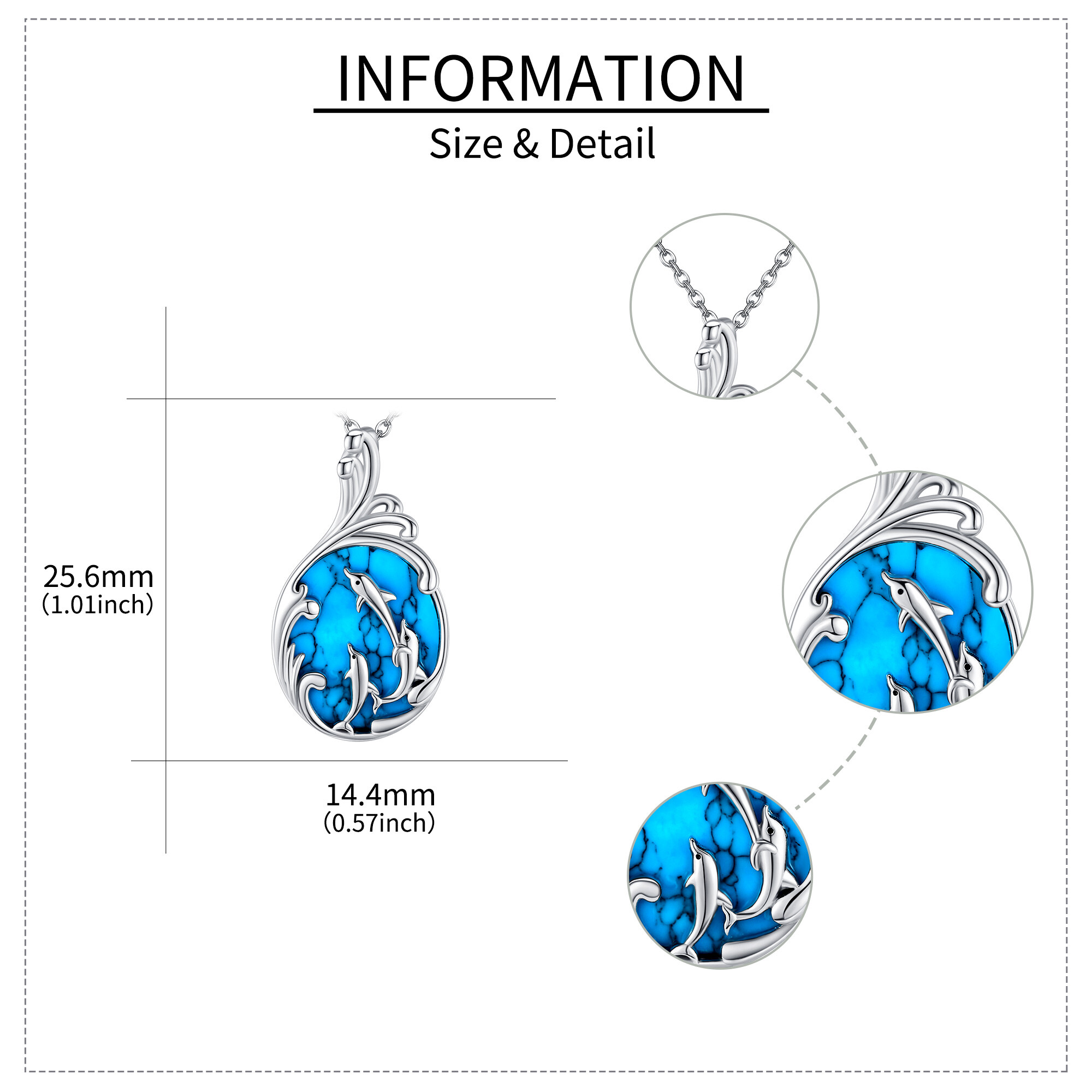 925 Sterling Silver Synthetic Turquoise Dolphin Necklace